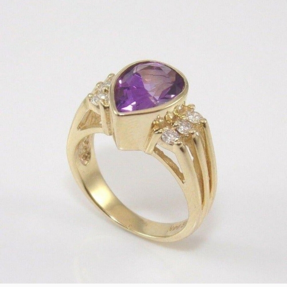 14kt Gold Purple Amethyst Diamond Ring - Size 5.25 - Picture 2 of 5